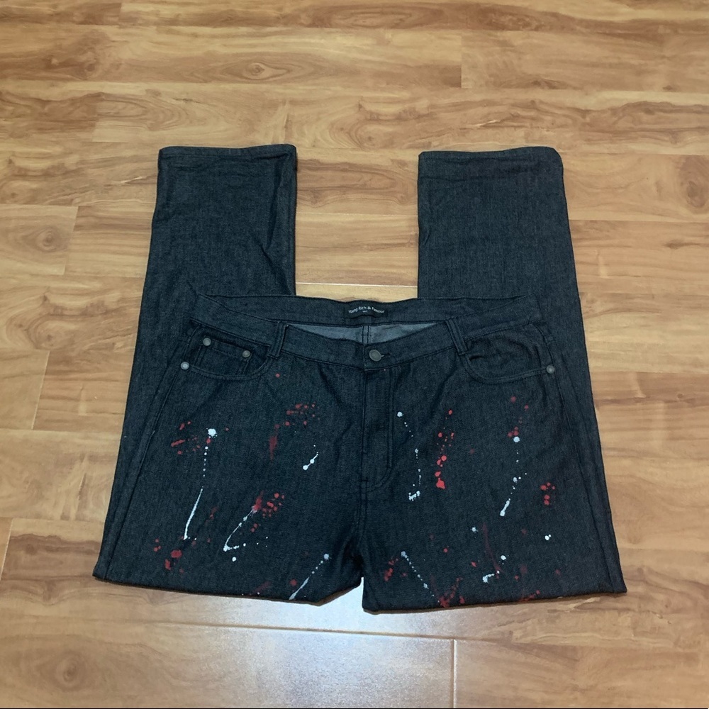 Young rich & famous men black jeans 42 waist paint